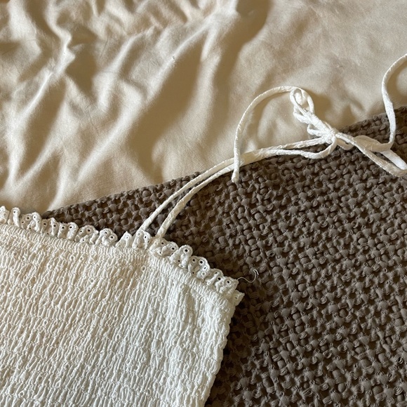 White Smocked and Ruffle Bodycon Mini Dress with Tie Straps - Picture 3 of 5